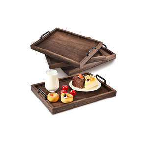 Plateau de service de table à café et à thé personnalisé en gros plateau de service en bois grand plateau de service avec poignée pour fruits, nourriture et assiettes - Product Image 2