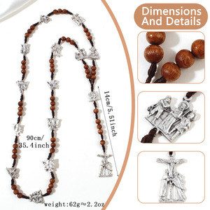Collar de rosario largo de cuentas de madera entrelazadas con diseño de imagen de Jesús y accesorios de aleación en diferentes patrones - Product Image 4