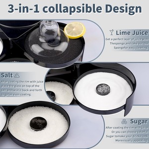 Set 3 in 1 per Decorazione Bar, Contenitore per <span class=keywords><strong>Sale</strong></span> <span class=keywords><strong>e</strong></span> <span class=keywords><strong>Zucchero</strong></span> Nero in Plastica con Spugna per Margarita - Product Image 4