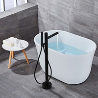 Robinet de baignoire sur pied en laiton noir mat avec bec pivotant et douchette à main, débit de 6,5 GPM