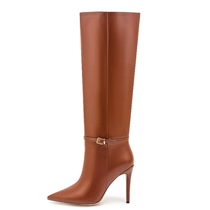 Large Size 47 Thin High Heels Wide Fit Long Boots Buckles Dress Stiletto <b>Shoes</b> Women's Solid Knee High Booties - Product Image 2
