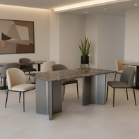 Table à manger carrée en marbre de luxe moderne, plateau en pierre naturelle, base en métal en forme de Y, 4 places, meubles de salle à manger imperméables