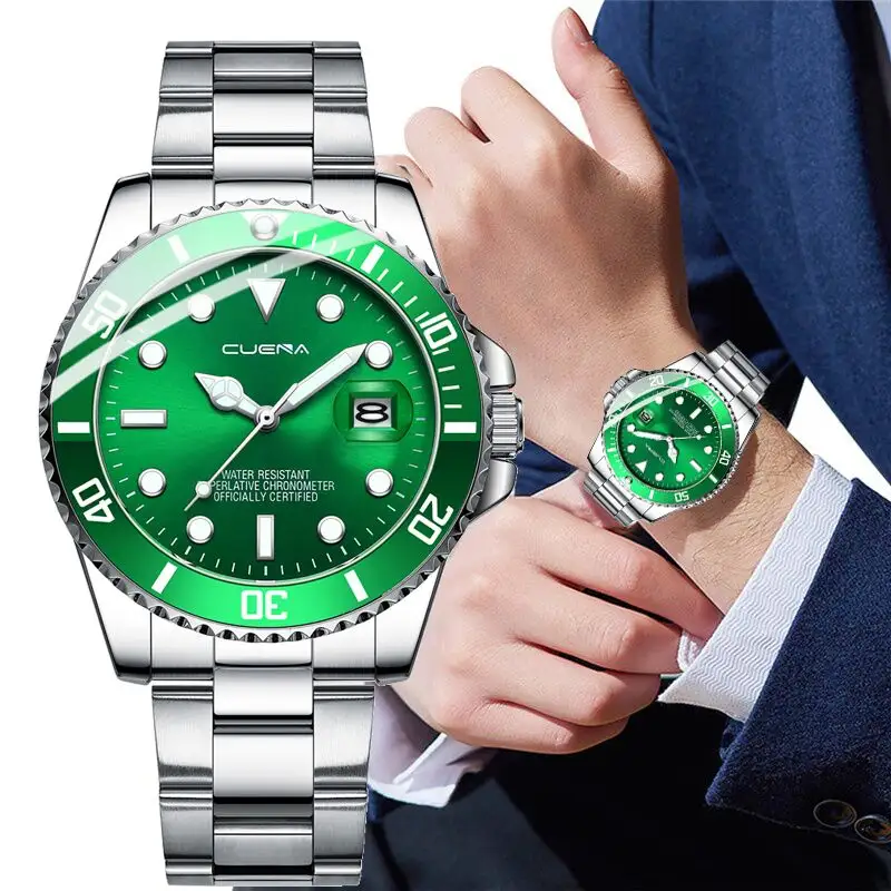 3ATM Waterproof Luminous Quartz Man Stainless Steel Green Dial Man Wristwatch Cheap Watches In Bulk Montre