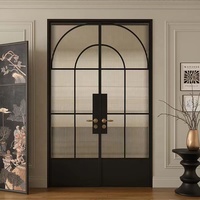 Watboc Design Moderne Personnalisé Aluminium Acier Grill Français Minimaliste Porte À Battants Vente à Chaud Double Vitrage Double Porte Battante