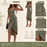 Gaun Maxi Wanita Model Ruched Waist Wrap, Polos, Bodycon, Kasual Elegan, Ikat Pinggang Samping, Tanpa Lengan, Kerah Scoop, Asimetris, Tulip Hem