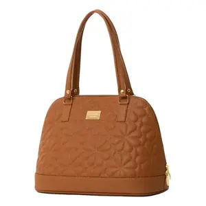 Bolso de Mano para Mujer Fana Aubrey M3755 Color Camel con Patrón Geométrico, Bolso de Hombro de Lujo con Forma de Bowling para Uso Diario Informal - Product Image 1