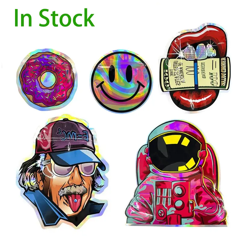 Smell Proof Die Cut Holographic 3.5g Customized Printed Resealable Zipper Irregular Shape Edible Gummies Candy 3.5 Mylar Bag