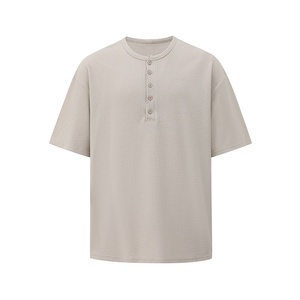 T-shirt en coton uni à col <span class=keywords><strong>Henry</strong></span> MYQ pour homme, manches courtes, style coréen décontracté, coupe ample, idéal pour l'été, style <span class=keywords><strong>Old</strong></span> Money, tendance - Product Image 5