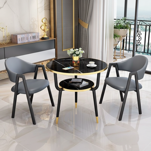 Arredamento per Ristoranti, Set da Negoziazione per Caffetterie e Negozi di Tè, Tavolo Circolare da Balcone con Piano in Lastra di Pietra, Reception Minimalista - Product Image 1