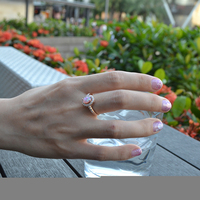 Anillo de Moda Halo Vintage Chapado en Oro de 14K con Ópalo de Corte Ovalado y Circonita Cúbica Natural para Mujer, Anillo de Aniversario de Bodas con Piedras Preciosas