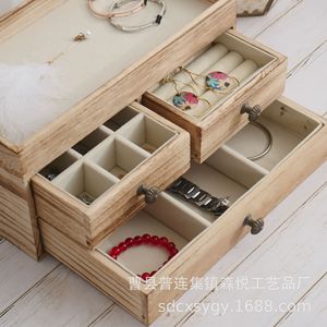Caja de joyería de madera con cajones, 28x15x13,5 cm, organizador de almacenamiento para pendientes, collares y anillos - Product Image 2
