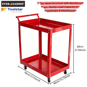 Chariot à outils en acier à 2 étagères avec poignée latérale, chariot d'atelier robuste à quatre roues avec roulettes de 4 pouces pour la réparation automobile et le <span class=keywords><strong>garage</strong></span> OEM - Product Image 2