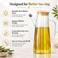 Bouteille Distributrice d'Huile de Cuisson en Verre Borosilicate 1000ml, Forme Rayée, Couvercle Clip-on, Sans BPA, Compatible Lave-Vaisselle, MOQ 3000 pièces