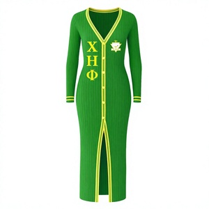 Custom Greek Chi Eta Phi Sorority Clothing Embroidered Cotton Long <b>Cardigan</b> Dress <b>Maxi</b> Sweater - Product Image 1
