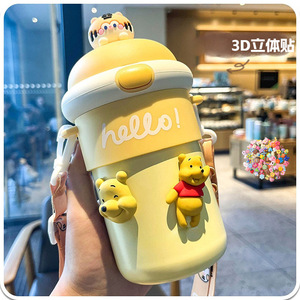 Wholesale Cute <b>Straw</b> Water <b>Bottle</b> Comes with 3D Cute Bear Stickers <b>Straw</b> Cup Large Capacity Cartoon Strap Water Cup - Product Image 6