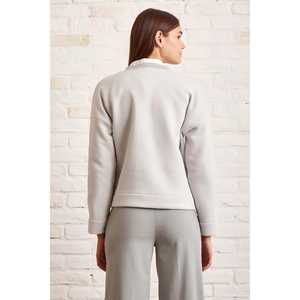 Sweat-shirt à col rond oversize pour femme, 100% coton, tricoté, manches régulières, gris - Product Image 1