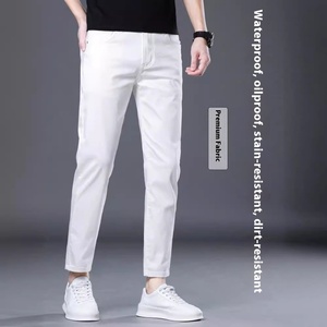 <span class=keywords><strong>Jean</strong></span> droit d'été haut de gamme pour hommes Pantalon <span class=keywords><strong>skinny</strong></span> court blanc coupe ajustée résistant à la saleté <span class=keywords><strong>Jean</strong></span> stretch pour hommes - Product Image 2