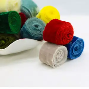 Wholesale Raw edge ribbon hand dyed double faced frayed sanding silk velvet ribbons roll for gift wrap