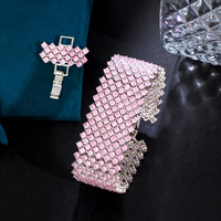 Bracelet manchette luxueux et époustouflant pour femme, orné de multiples pierres en zircon cubique rose, idéal pour mariage ou soirée, bijou en zircon cubique, cadeau