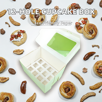 Boîte à dessert XJH à 12 cavités avec couvercle en papier laminé brillant, en matériaux recyclés, pour aliments pour bébés, cupcakes, gâteaux, sushis, gelées, pâtisseries