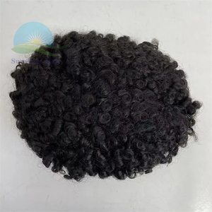 Tupé pequeño de 12mm para <span class=keywords><strong>hombre</strong></span>, peluquín indio atado a mano, Unidad de salón de <span class=keywords><strong>pelo</strong></span> rizado con base de encaje suizo completa, 6 pulgadas, 100 - Product Image 3