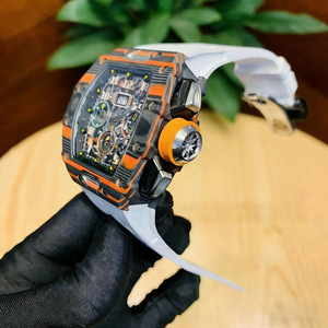 Men's Carbon Fiber Sports <b>Watch</b>, Orange Woven <b>Case</b>, Sapphire Crystal, Designer Style RM11-03, Wholesale - Product Image 6