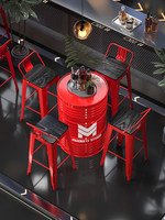 Ensemble table et tabourets en métal, style baril industriel, avec logo personnalisé, pour pub, café, restaurant.