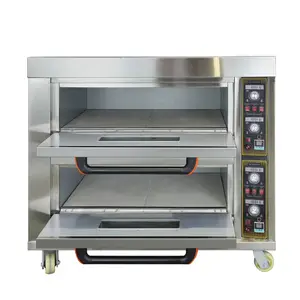 Horno de Gas eléctrico comercial de 400 grados, 2 capas, 4 bandejas, compra de Pizza, horno para hornear, equipo de panadería profesional para la venta con Panel de piedra