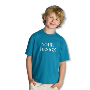어린이 짧은 소매 사용자 정의 로고 인쇄 100% 코 튼 일반 빈 아이 아기 소녀 소년 T 셔츠