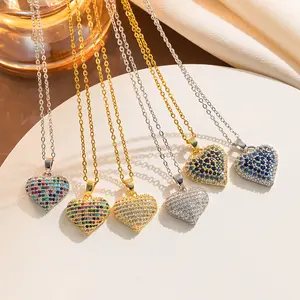 DAIHE Luxury Design Jewelry Colorful Stone 18k Gold Plated Zircon Heart Pendant Necklace For Women