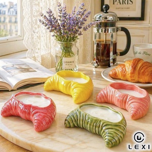 Juego de 4 Cuencos de Cerámica en Forma de Croissant y Portavelas, Platos Decorativos Brillantes y Coloridos para el Hogar, Cocina, Mesa de Fiesta, Decoración, Regalo - Product Image 1