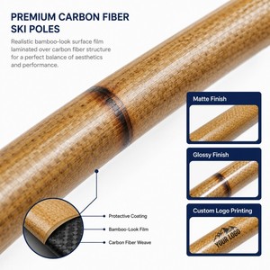 Bâtons de <span class=keywords><strong>ski</strong></span> Zeroring Premium en carbone et bambou, texture légère, bâtons de <span class=keywords><strong>ski</strong></span> alpins fixes avec poignée en liège - Product Image 4