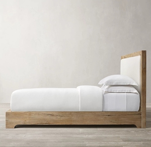 Cama Doble Tapizada en Tela de Madera Maciza Estilo Retro Americano, Muebles Personalizables para Villa, Apartamento u Hotel - Product Image 4