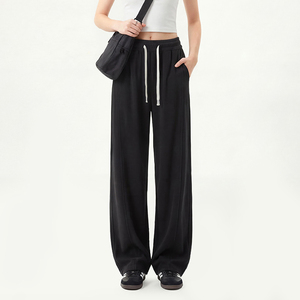 Pantalon décontracté taille haute pour <span class=keywords><strong>femme</strong></span>, coupe <span class=keywords><strong>banane</strong></span>, jambe large, longueur ras du sol, en polyester et élasthanne, avec cordon de serrage, collection Printemps 2025, pour femmes rondes - Product Image 2