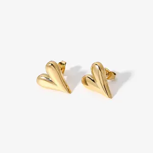 Simple High Polish 18K Gold Plated Fashion Women Jewelry Stainless Steel Big Heart Stud Earrings earrings