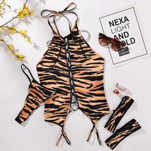 Women's New Design Club-Style Leopard Print Lace-up Sexy Lingerie <b>Patchwork</b> Halter Hollow Strapless Parties Hottie Packaged <b>Bag</b> - Product Image 6