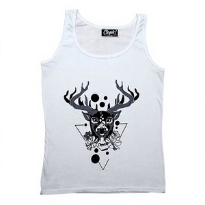 Camiseta sin mangas acanalada con estampado de ciervo blanco para mujer, de algodón elástico, ligera, estilo clásico informal de verano, al por mayor - Product Image 1