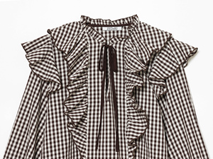Blusa de Moda Casual para Mujer, Cuello Redondo, Estampado a Cuadros, Color Blanco y Negro, con Cordones, Manga Larga, <span class=keywords><strong>Volantes</strong></span> Delanteros - Product Image 3