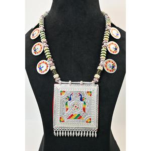 Ethnic 925 <b>Silver</b> Plaster Hamel Necklace With Crystal Rhinestone Chain Animal Pattern Pendant Women's Religious Ceremony Jewelry - Product Image 4