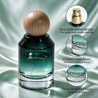 Nouveaux flacons de parfum design 50ml, vert dégradé, épaule inclinée, atomiseur rechargeable, emballage en verre avec couvercle en bois