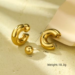 Aretas 2024 nueva moda hipoalergénica bola gruesa en forma de C pendientes al por mayor joyería de acero inoxidable chapada en oro para mujeres - Product Image 4