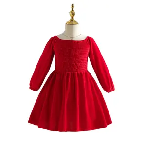 2023 Fall Winter Christmas Toddler Girl Velvet Twirl Dresses Red Green Long Sleeve Baby Girl Velvet Dress For Christmas