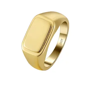 Rinntin NMR05 chapado en oro de 18 quilates para hombres, signos hechos a mano, anillo de barra de Plata de Ley 925 personalizado para él, regalo de Navidad para hombre