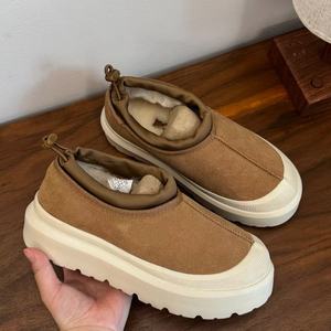 Bottes d'hiver en cuir véritable, chaudes, confortables, avec dessus souple en laine, coton, peau de mouton, velours PU, denim, toile et caoutchouc pour l'automne - Product Image 4