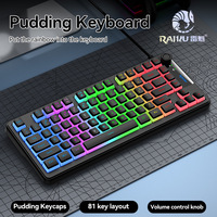 Teclado para Juegos con Cable RAIKU K75 de 81 Teclas, Teclas Pudding de Doble Inyección, Perilla de Volumen de Aluminio, Cable Desmontable Tipo C para PC y Laptop