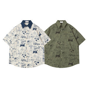 <span class=keywords><strong>Camicia</strong></span> a Maniche Corte con Stampa Cartoon Retrò in <span class=keywords><strong>Stile</strong></span> <span class=keywords><strong>Giapponese</strong></span> Dipinta a Mano, Uomo Donna 20256, Estiva Casual, <span class=keywords><strong>Stile</strong></span> Lazy per Coppie - Product Image 3