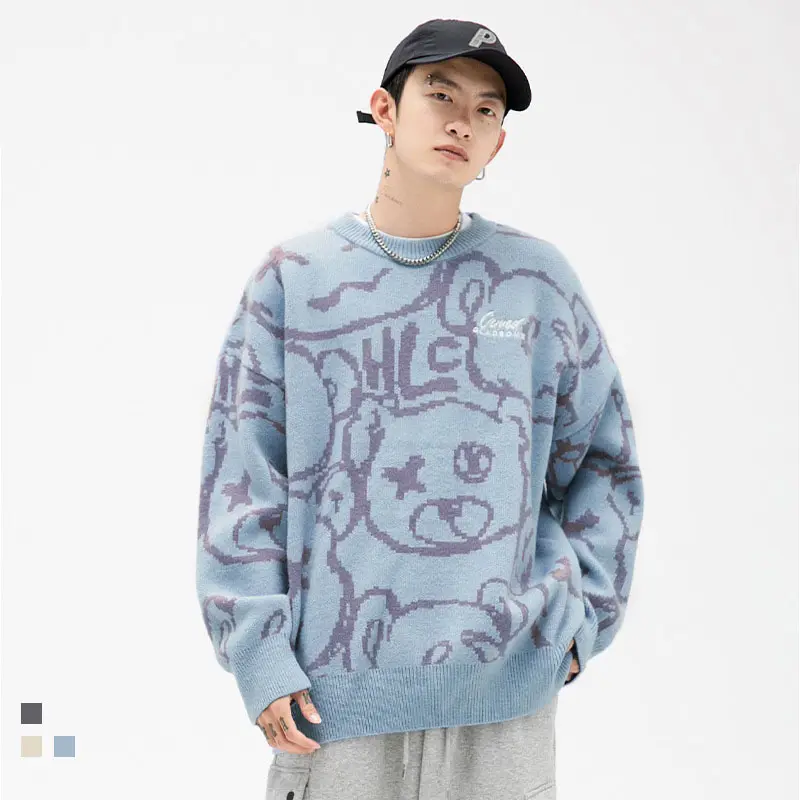 Herbst und Winter koreanischer Bekleidungs hersteller benutzer definierte Herren Bären pullover neue Jacquard Handwerk lose lässige übergroße Pullover