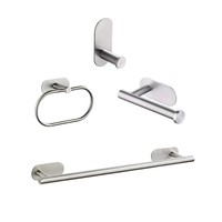 Ensemble de salle de bain moderne et minimaliste en acier inoxydable YOTO – Support de rangement exclusif, porte-serviettes, barre porte-serviettes, anneau porte-serviettes, support mural