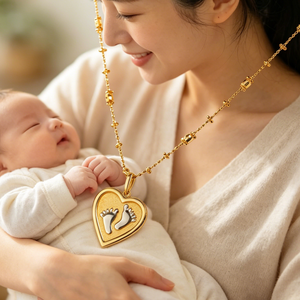 Collar con Colgante de Corazón de Oro Sólido de 18K PCX con Cadena con Dijes de Huellas de Bebé, Regalo <span class=keywords><strong>para</strong></span> Mamá Recién Embarazada, Joyería <span class=keywords><strong>para</strong></span> el Día de la Madre, Regalo <span class=keywords><strong>para</strong></span> Bebé o Niño - Product Image 3