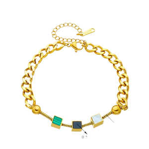Gold Plated Geometric Stone Charm Waterproof Bracelet with Adjustable Snake Chain - <strong>Stainless</strong> <strong>Steel</strong> <strong>Jewelry</strong> for Women - Product Image 3